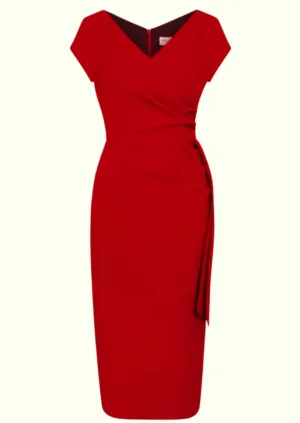 Hourglass pencilkjole i rød med faux wrap