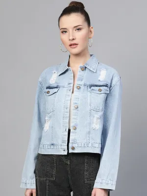 Ice Blue Distress Look Denim Jacket