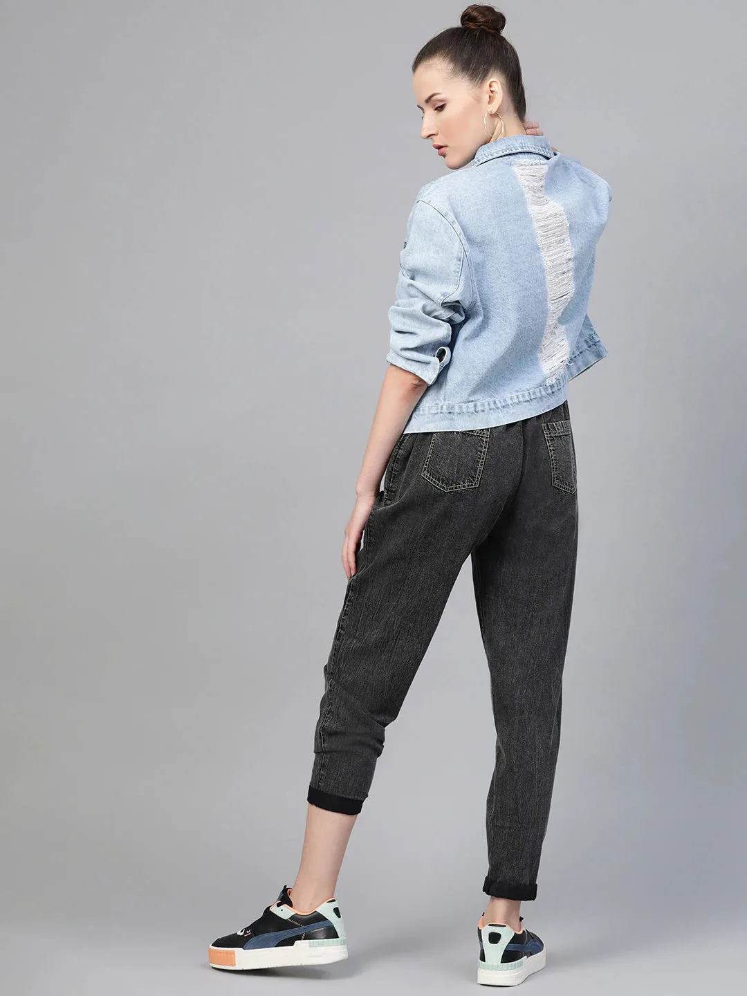Ice Blue Distress Look Denim Jacket