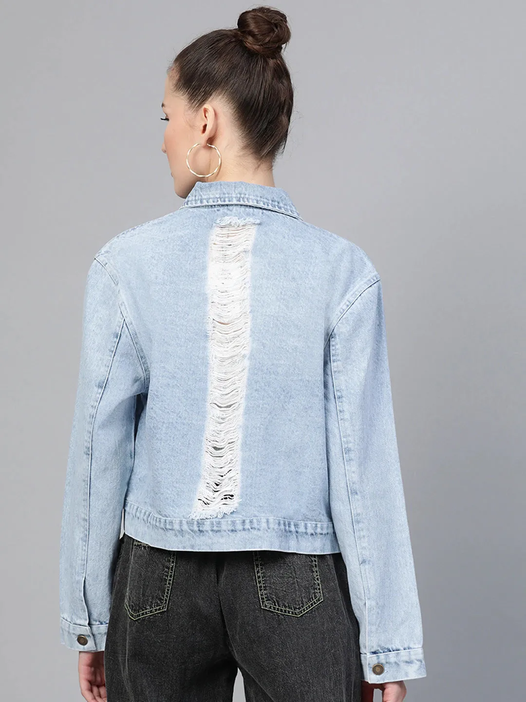 Ice Blue Distress Look Denim Jacket