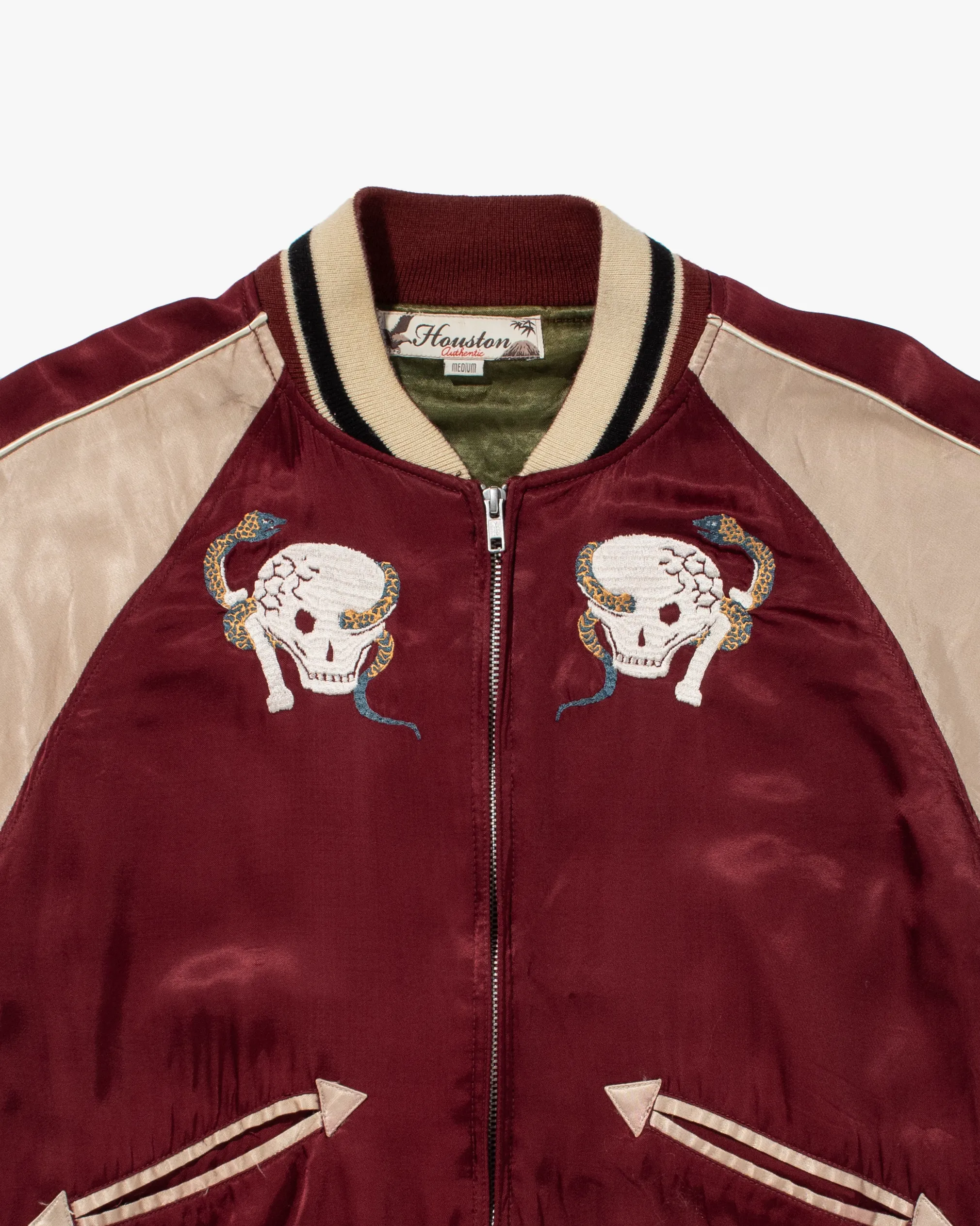Japanese Repro Souvenir Jacket, Houston Brand, Burgundy Skulls - S