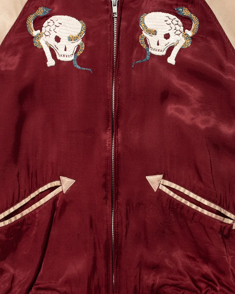 Japanese Repro Souvenir Jacket, Houston Brand, Burgundy Skulls - S
