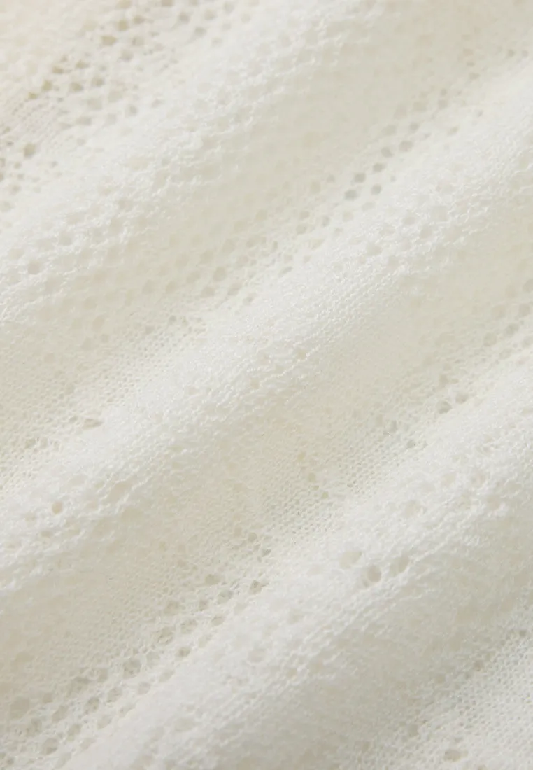 Knitted Floral-pattern Mesh Cardigan