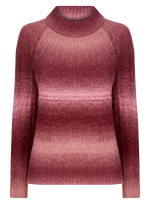 Ladies Stripe Pink Knitwear Cozy Turtle Neck Jumper