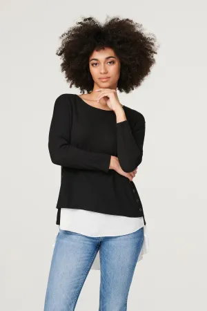 Layered Hem Button Detail Top