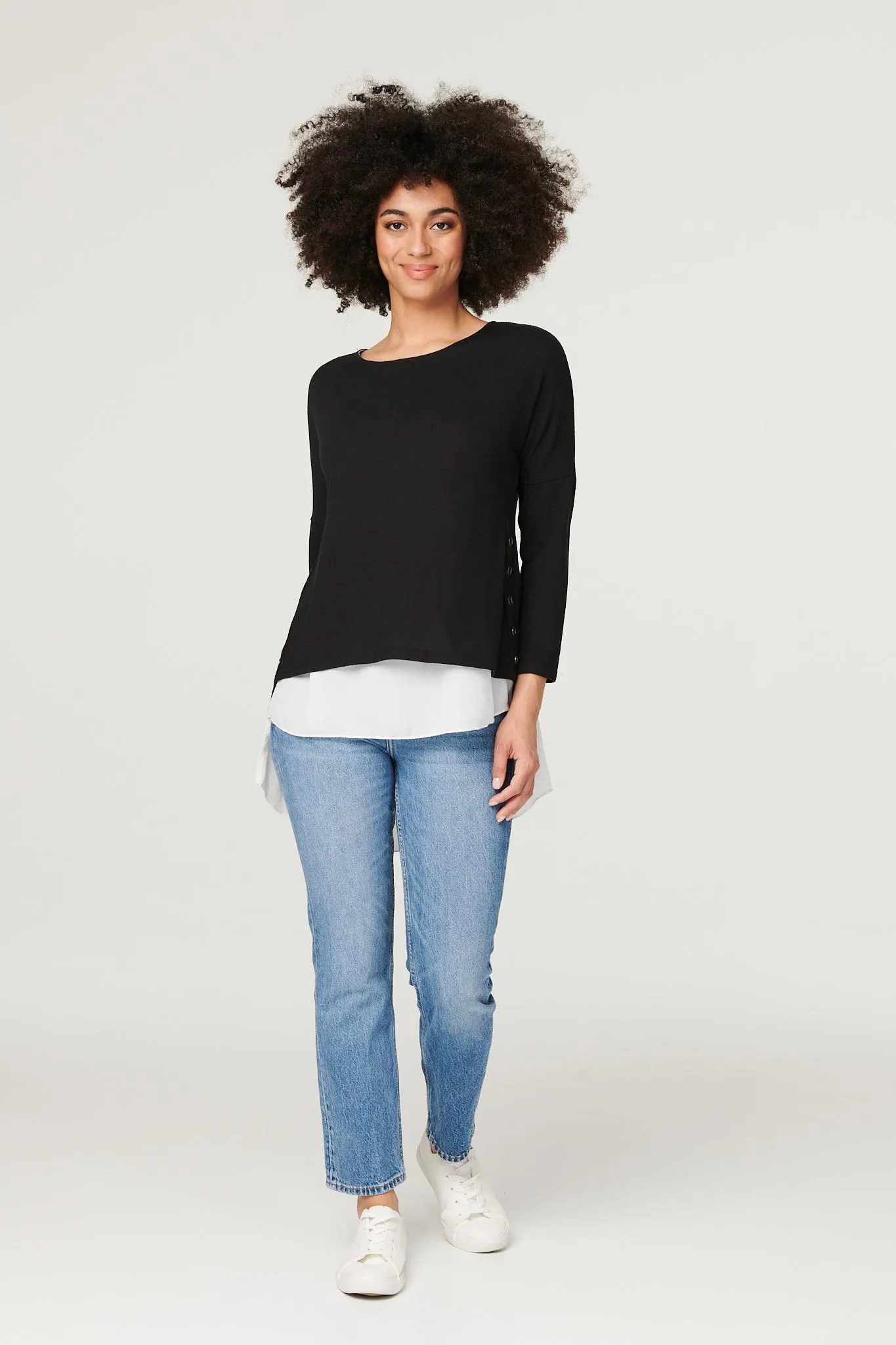 Layered Hem Button Detail Top