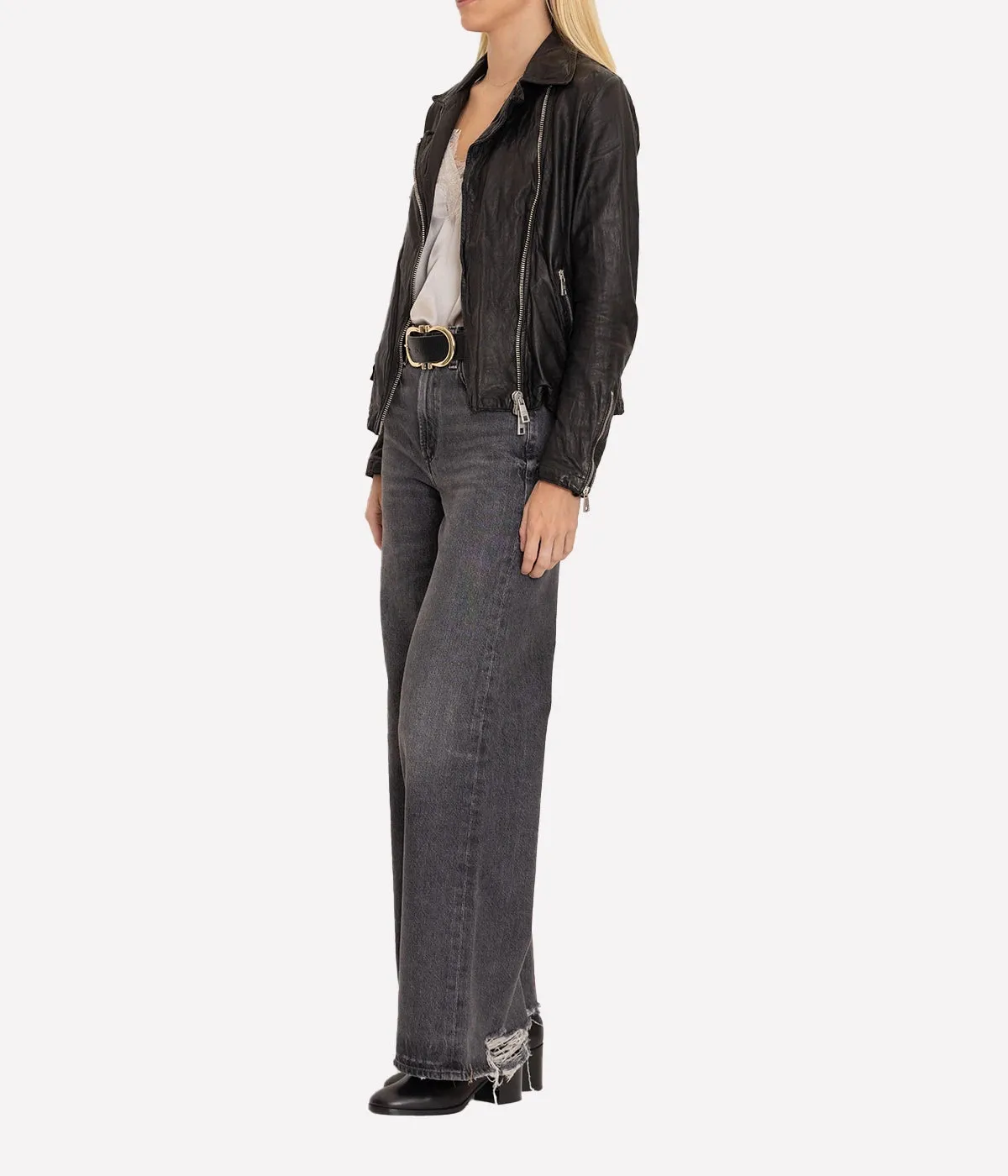 Leather Biker Jacket in Nero
