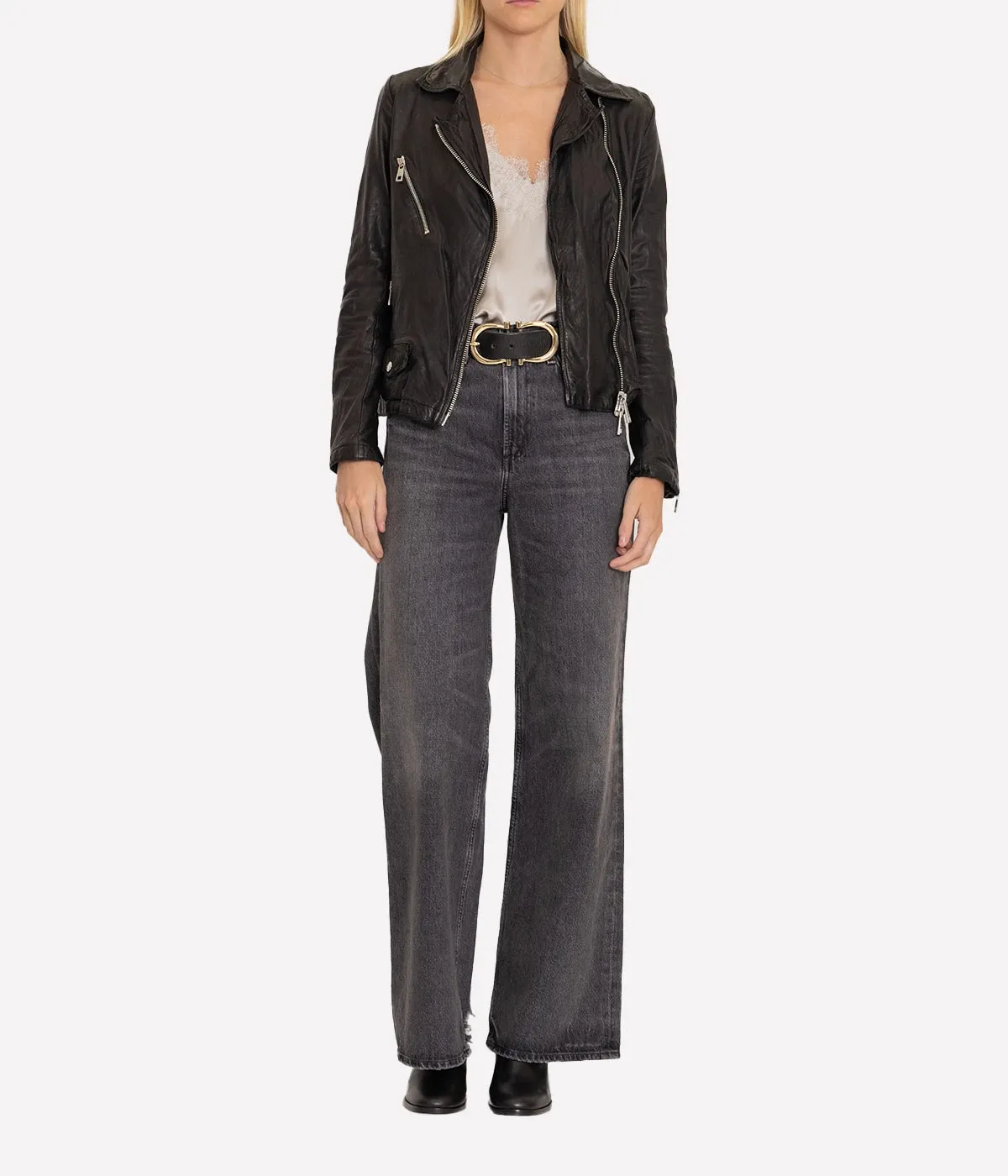 Leather Biker Jacket in Nero