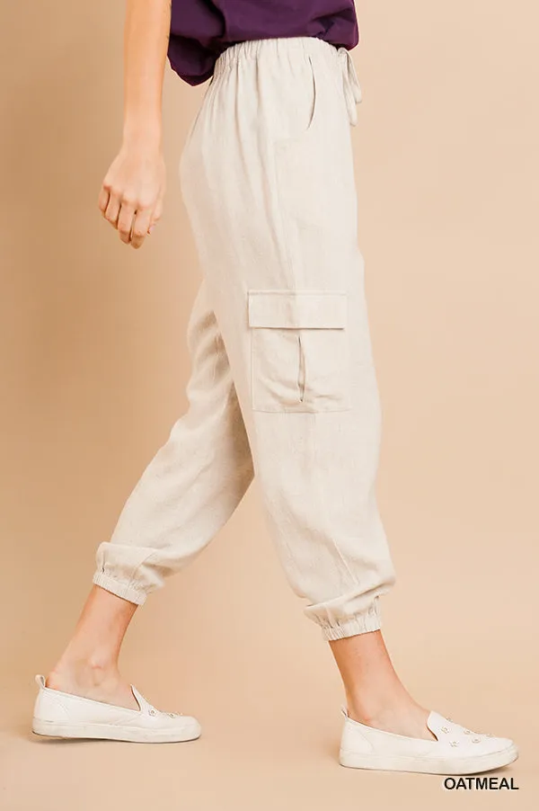 Linen Cargo Joggers (Oatmeal)