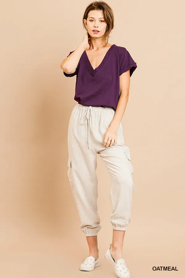 Linen Cargo Joggers (Oatmeal)