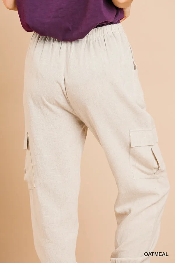 Linen Cargo Joggers (Oatmeal)