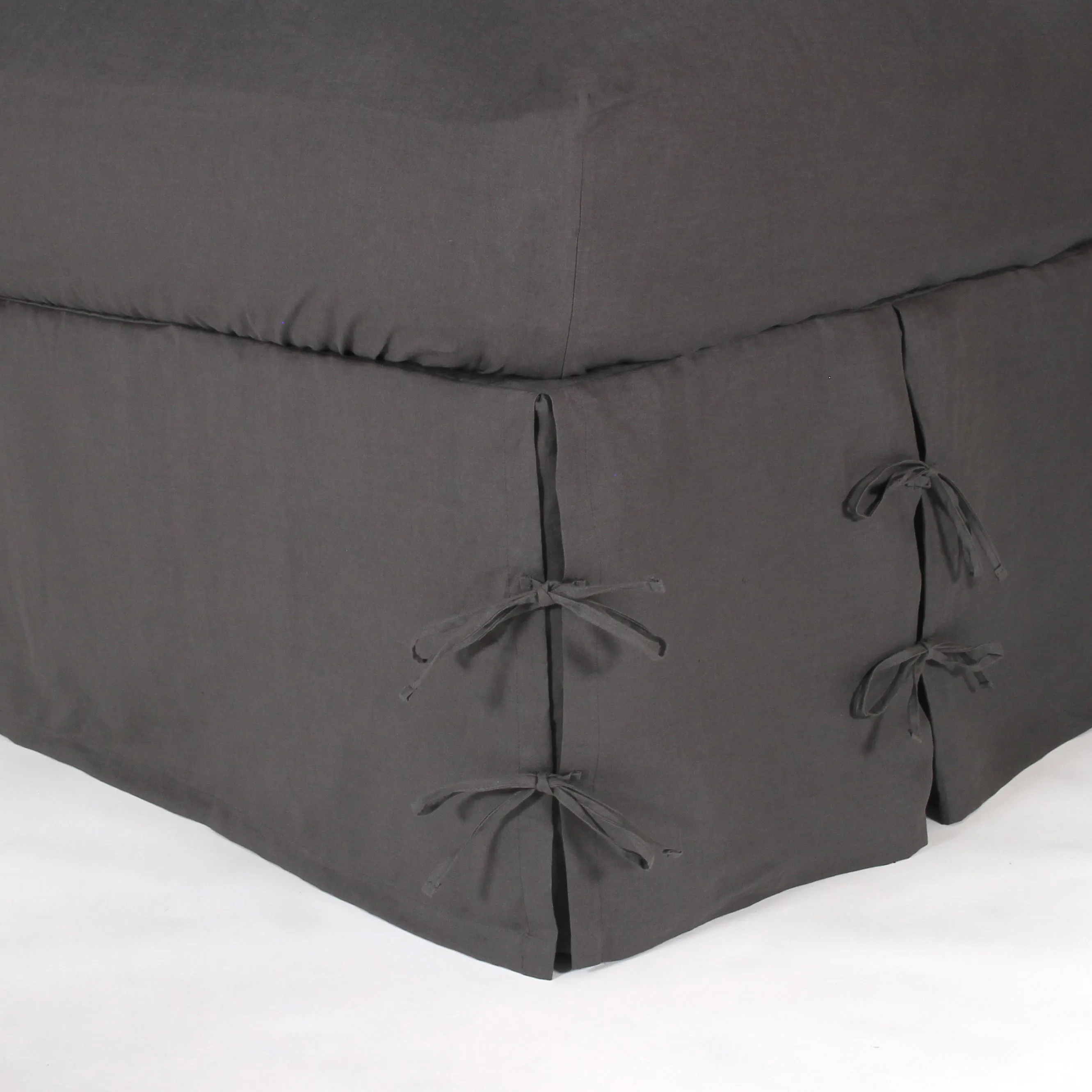Linen Knotted Bed Skirt - lead grey