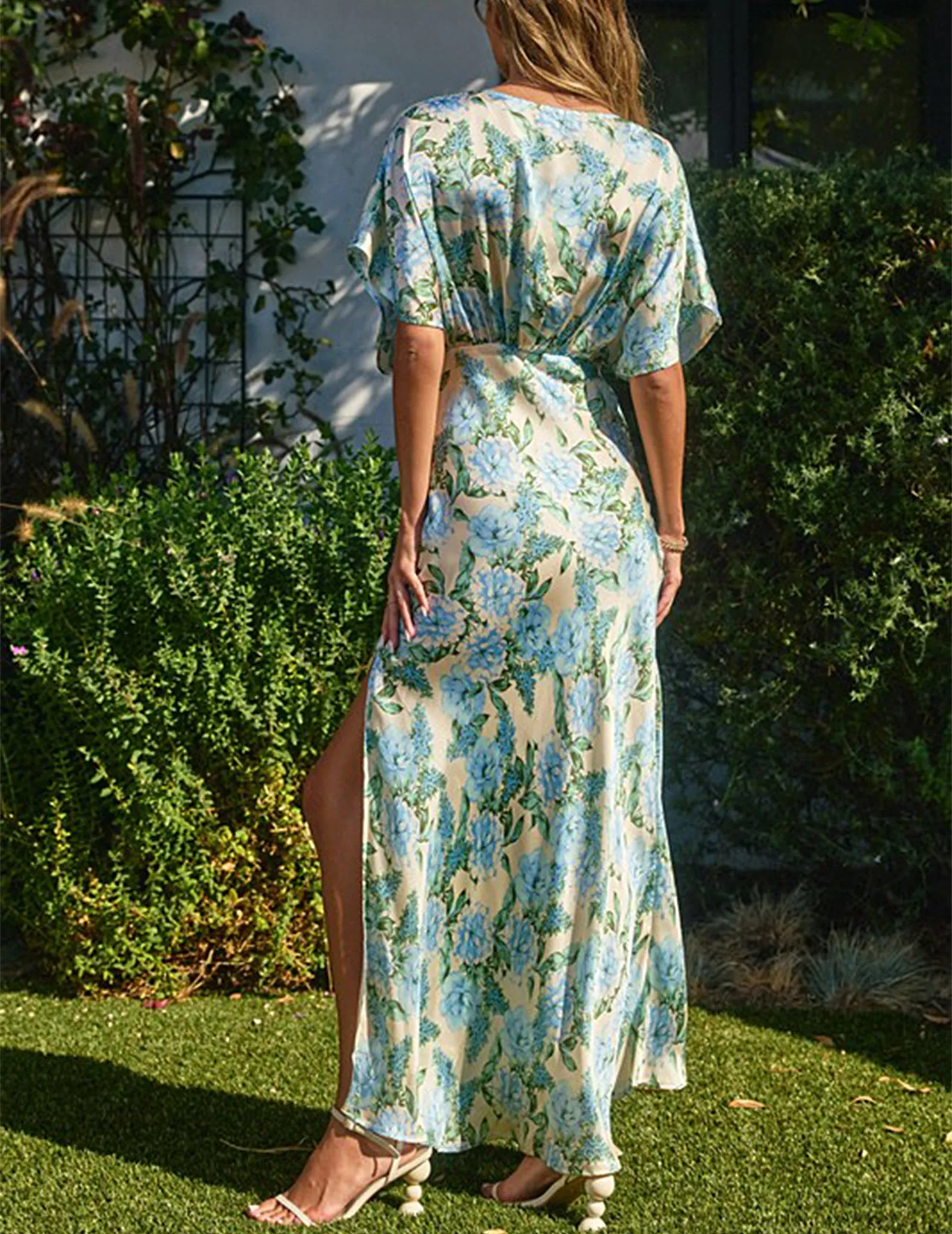 Lisset Blue Floral Satin Dress