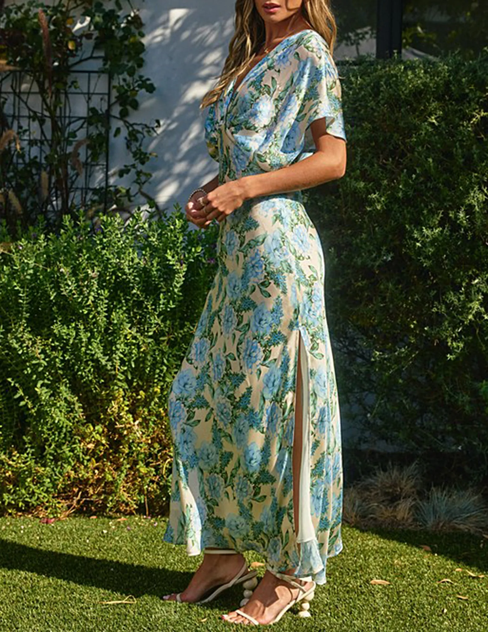 Lisset Blue Floral Satin Dress