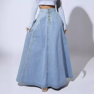 LVSANW Vintage Stylish Denim Skirt For Women Single-Breasted A- Line Cut Cross-Border Trade European And American Independent Station D
