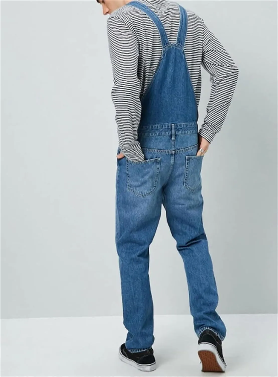 Men's Denim Bib Overalls Casual Relaxed Fit Fashion Jean Jumpsuit Adjustable Straps Denim Romper Summer Work Outfits