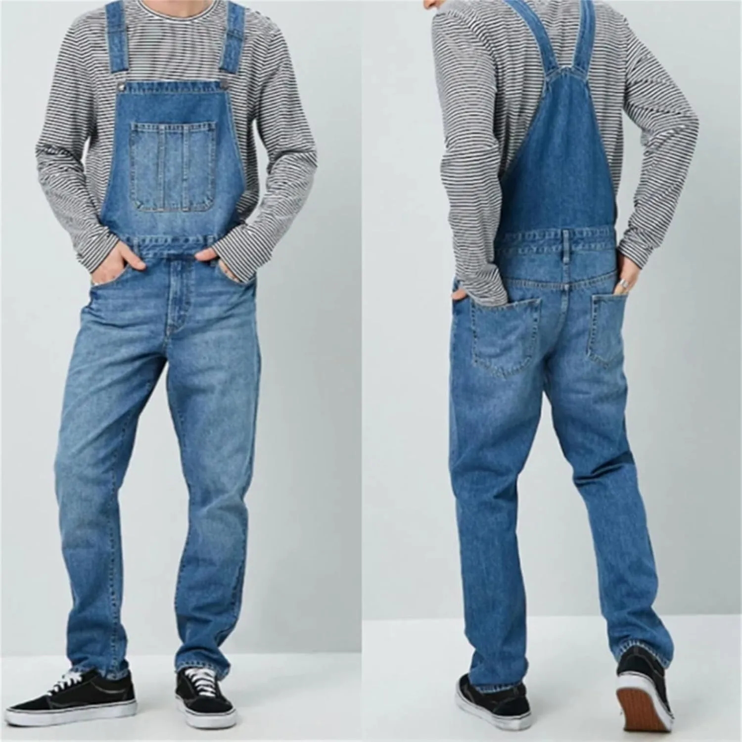 Men's Denim Bib Overalls Casual Relaxed Fit Fashion Jean Jumpsuit Adjustable Straps Denim Romper Summer Work Outfits