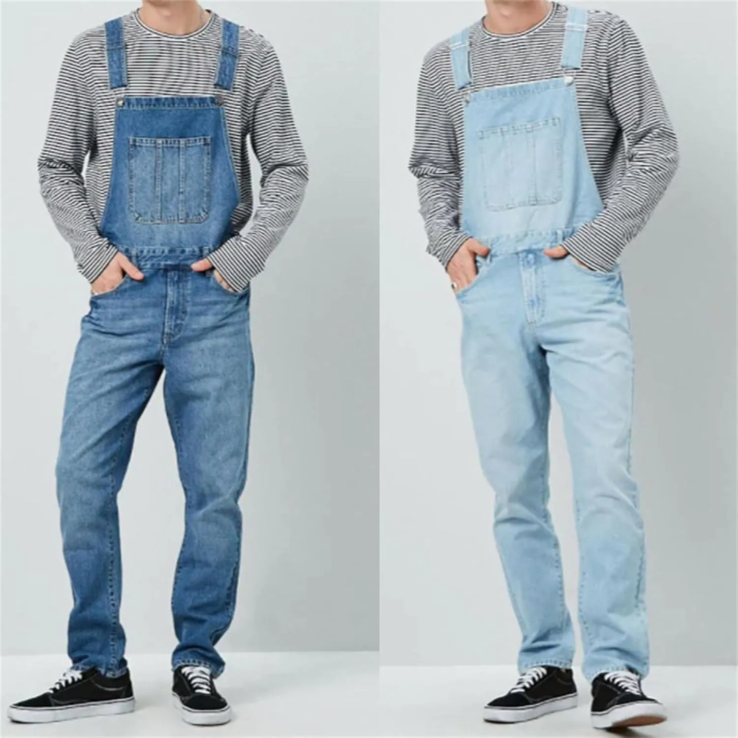 Men's Denim Bib Overalls Casual Relaxed Fit Fashion Jean Jumpsuit Adjustable Straps Denim Romper Summer Work Outfits