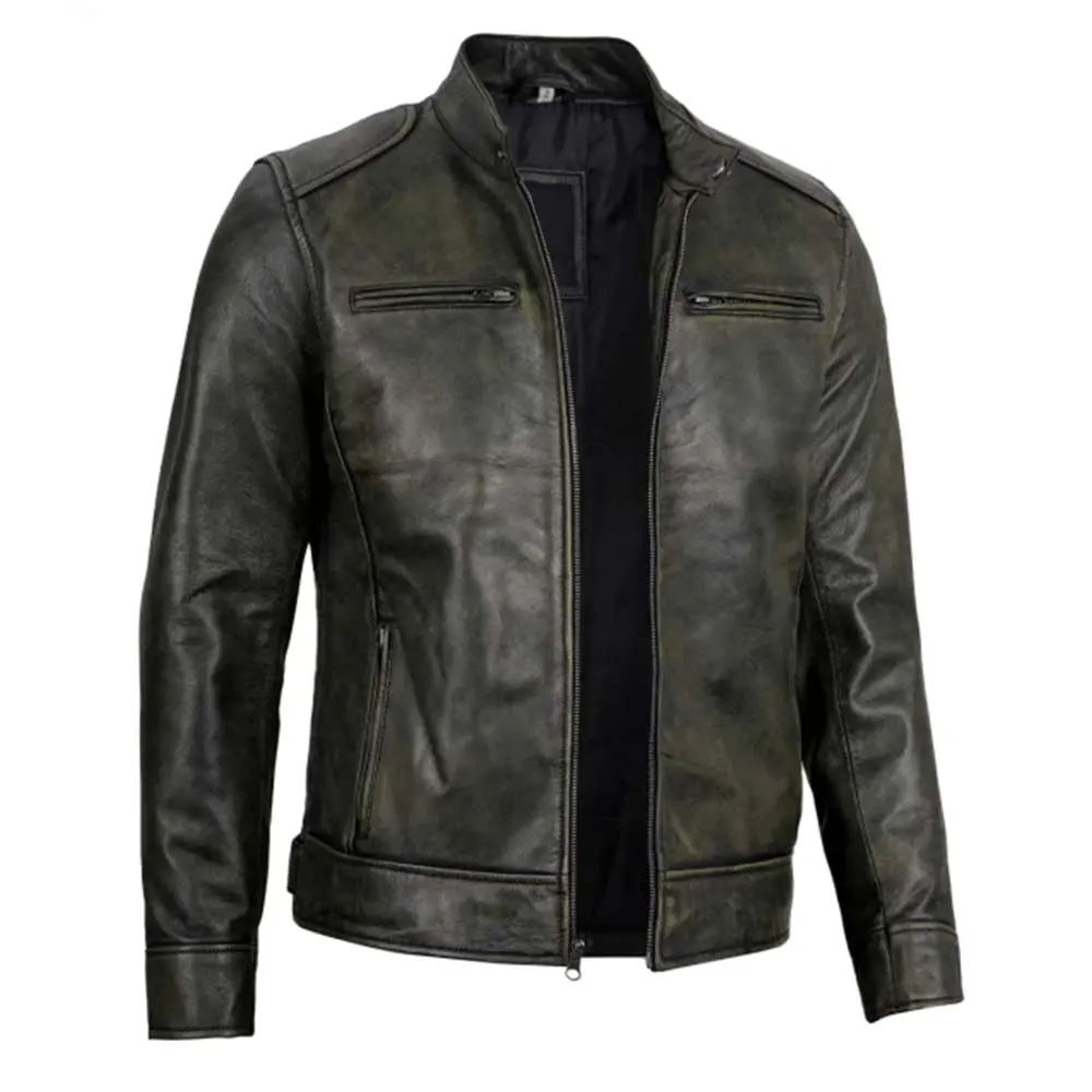 Mens Dodge Black Waxed Racer Leather Jacket