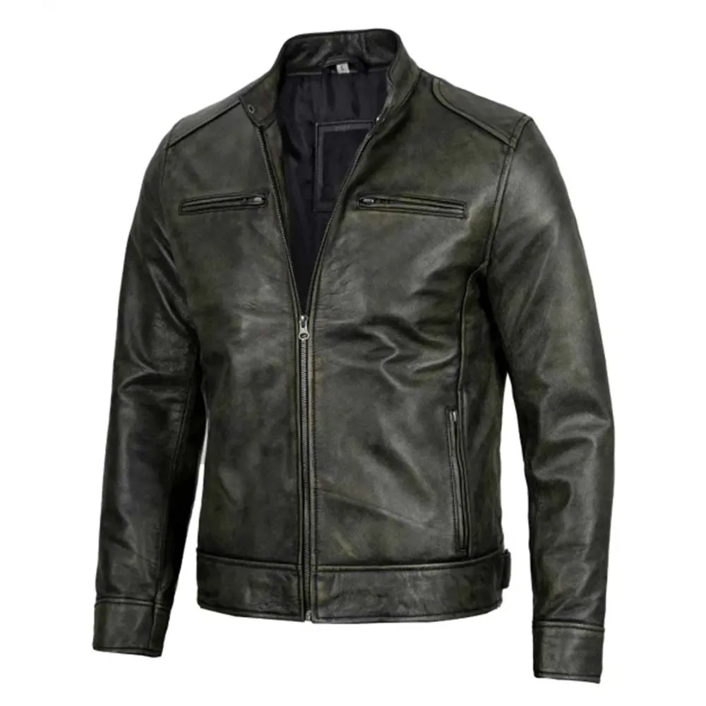 Mens Dodge Black Waxed Racer Leather Jacket