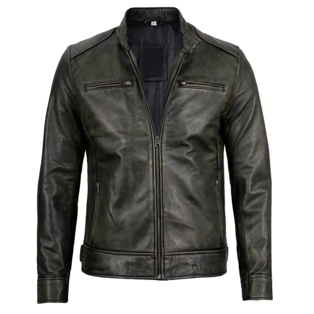 Mens Dodge Black Waxed Racer Leather Jacket
