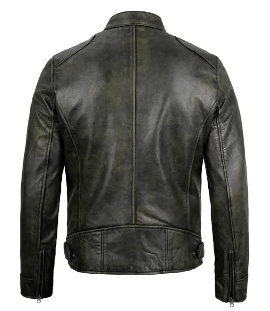 Mens Dodge Black Waxed Racer Leather Jacket