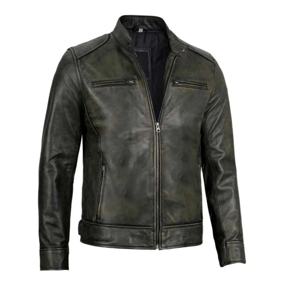Mens Dodge Black Waxed Racer Leather Jacket