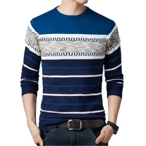 Men’s Striped Pullover Sweater – Cozy Autumn & Winter Knitwear