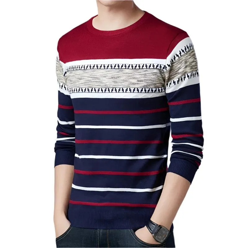 Men’s Striped Pullover Sweater – Cozy Autumn & Winter Knitwear