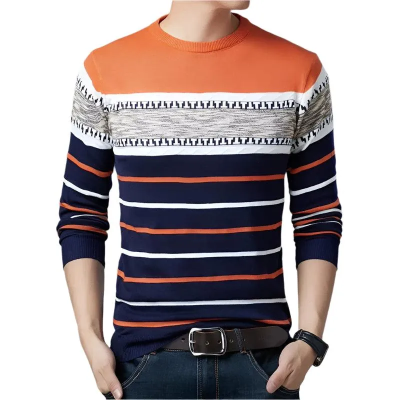 Men’s Striped Pullover Sweater – Cozy Autumn & Winter Knitwear