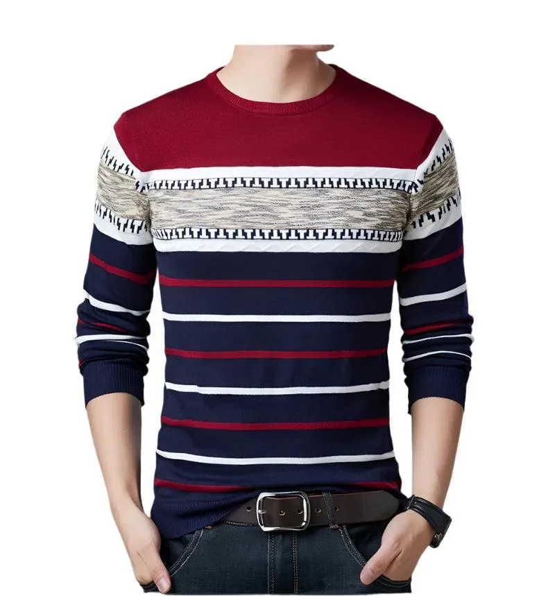 Men’s Striped Pullover Sweater – Cozy Autumn & Winter Knitwear