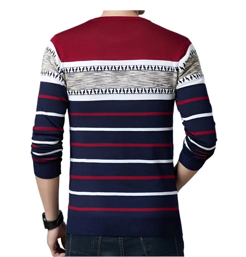Men’s Striped Pullover Sweater – Cozy Autumn & Winter Knitwear