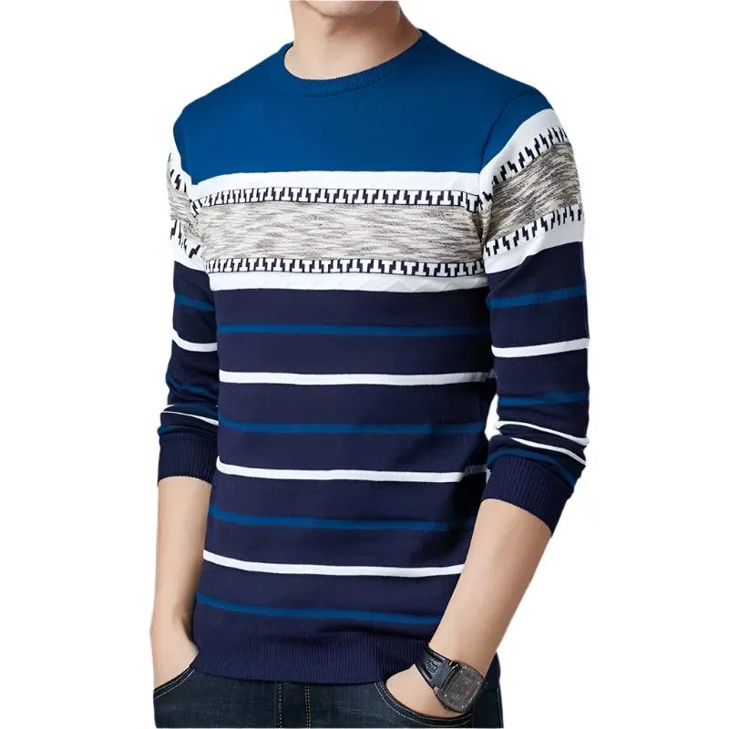 Men’s Striped Pullover Sweater – Cozy Autumn & Winter Knitwear