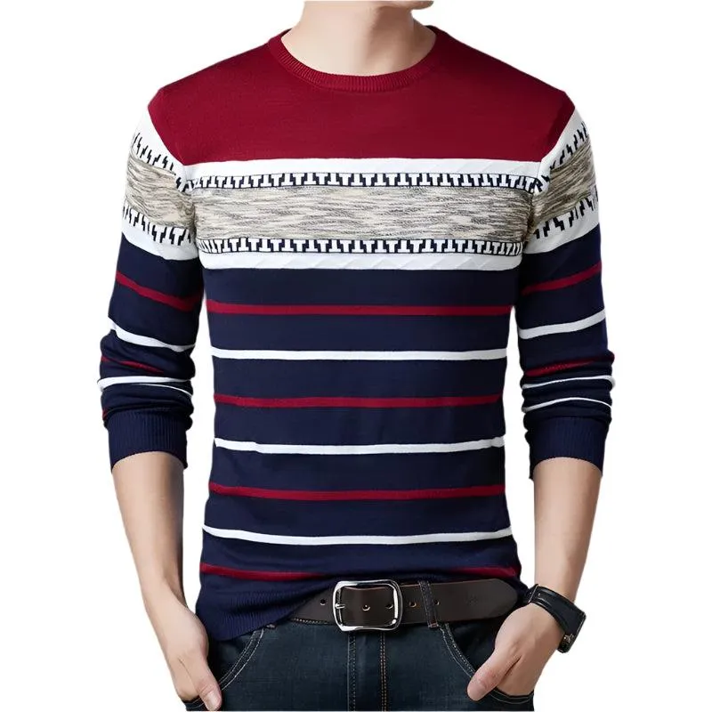 Men’s Striped Pullover Sweater – Cozy Autumn & Winter Knitwear