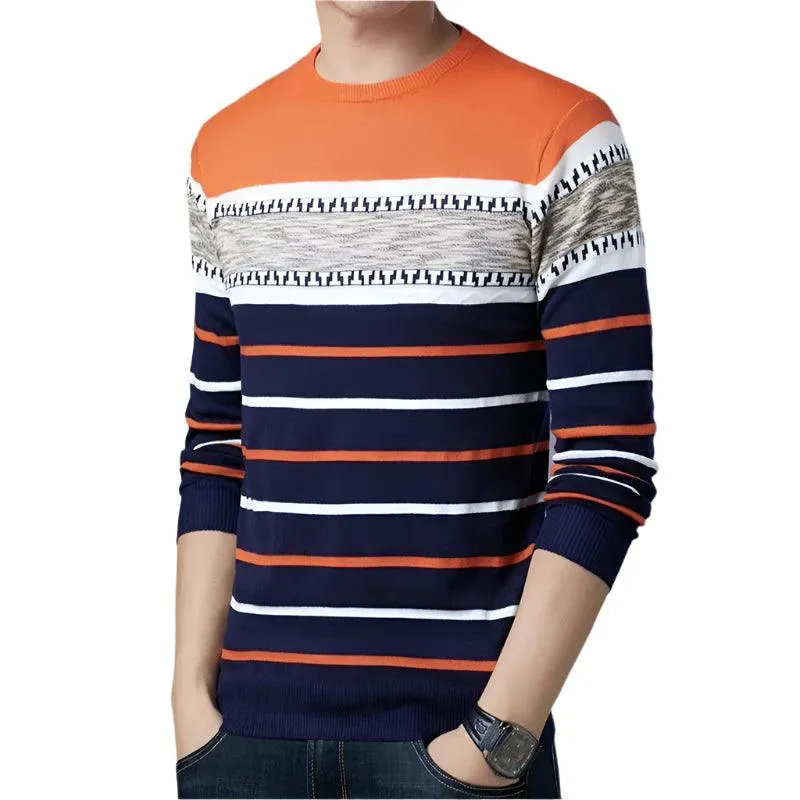 Men’s Striped Pullover Sweater – Cozy Autumn & Winter Knitwear