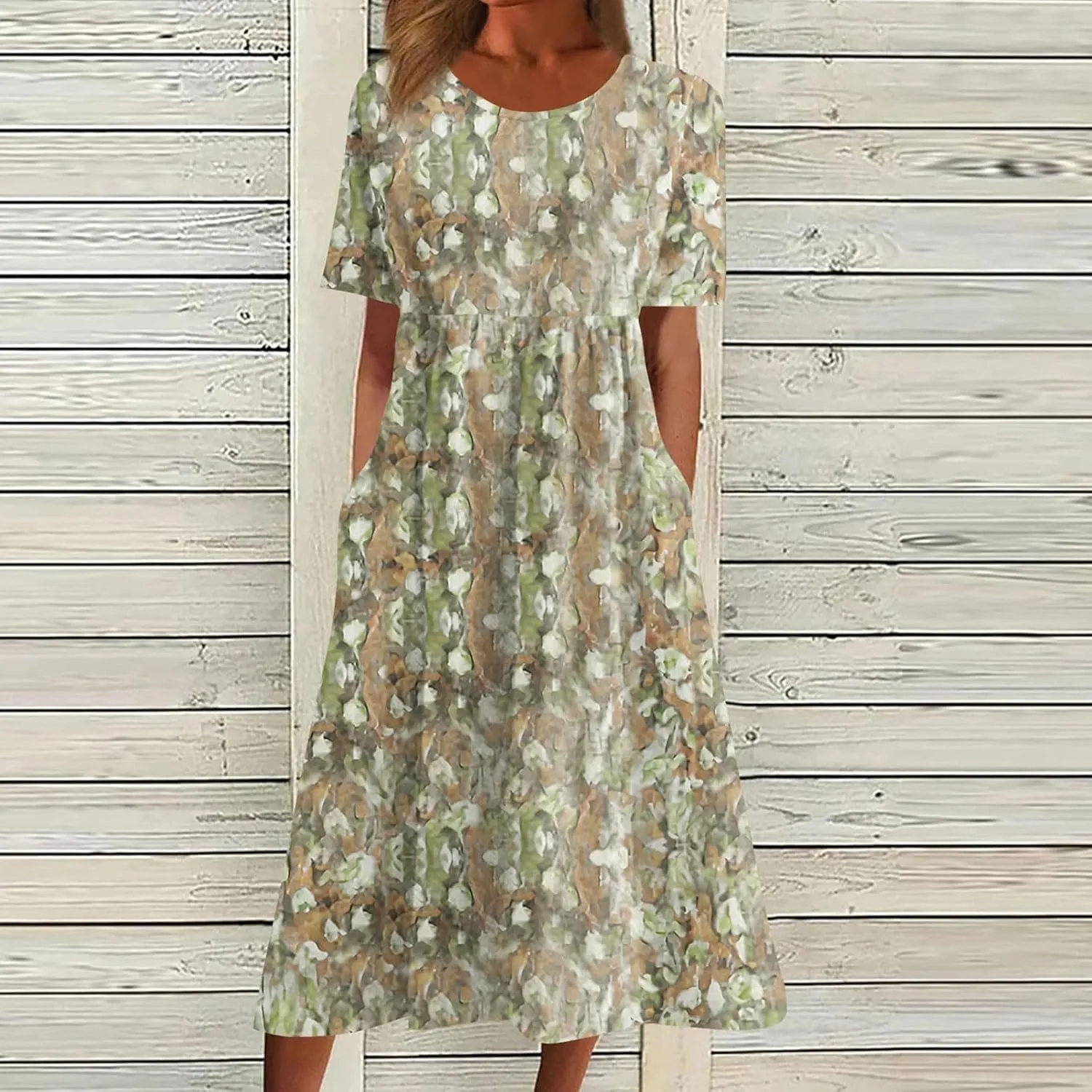 Midi Dresses for Women Short Sleeve Flowy A-Line Dress Casual Floral Print Beach Sundress with Pockets 2025