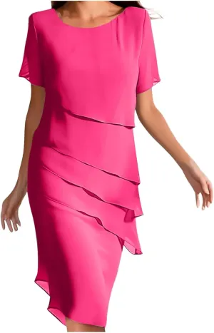 Mother of The Bride Dress for Women Elegant Formal Dress Chiffon Flowy Evening Outfit Party Dress Ruffle Flowy Dress