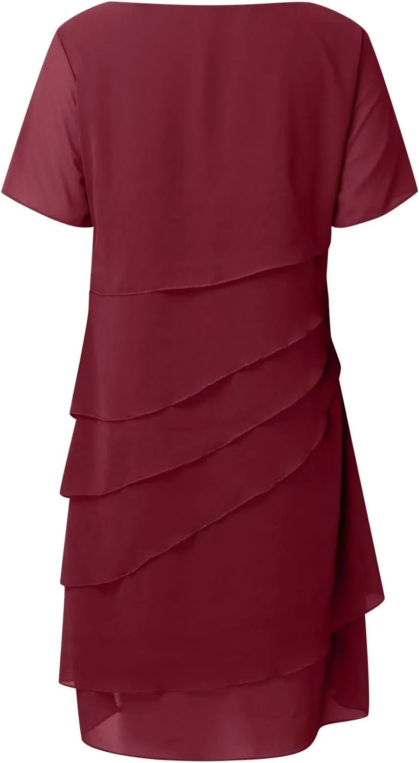 Mother of The Bride Dress for Women Elegant Formal Dress Chiffon Flowy Evening Outfit Party Dress Ruffle Flowy Dress