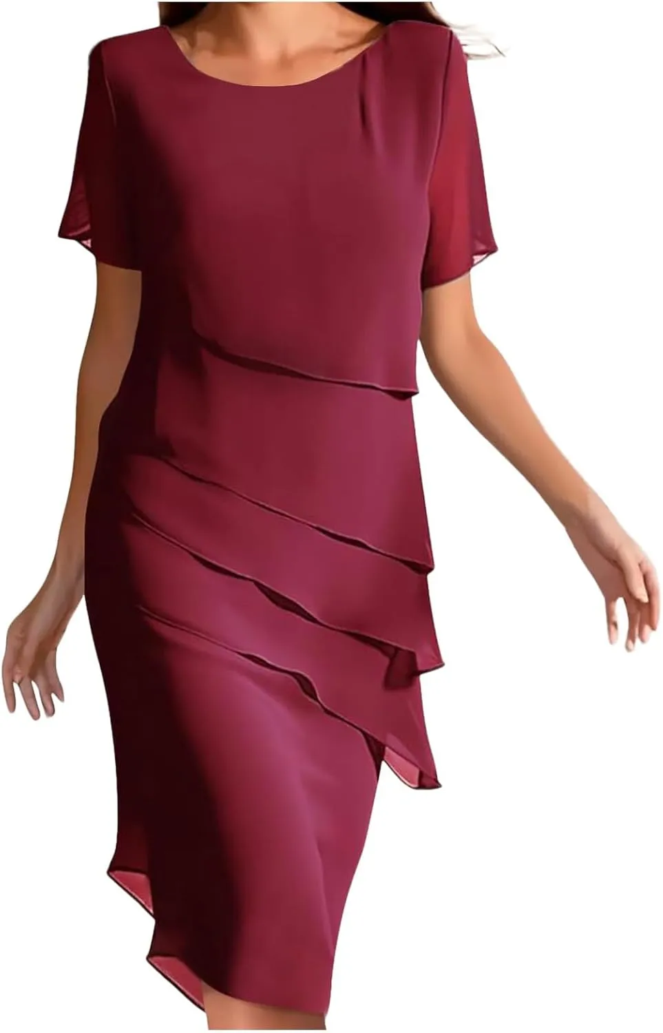 Mother of The Bride Dress for Women Elegant Formal Dress Chiffon Flowy Evening Outfit Party Dress Ruffle Flowy Dress