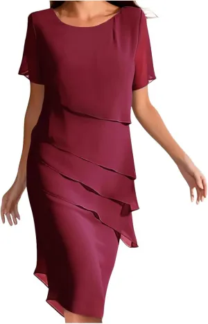 Mother of The Bride Dress for Women Elegant Formal Dress Chiffon Flowy Evening Outfit Party Dress Ruffle Flowy Dress