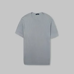 Ribbed Knit Round Neck T-shirt - STEEL