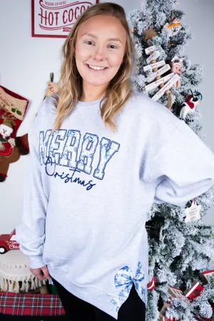 Side Bows Chinoiserie Blue Merry Christmas Unisex NuBlend Crew Sweatshirt