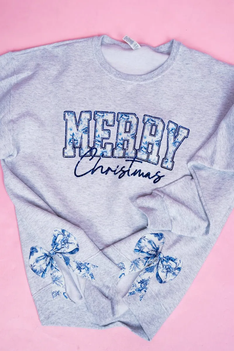 Side Bows Chinoiserie Blue Merry Christmas Unisex NuBlend Crew Sweatshirt