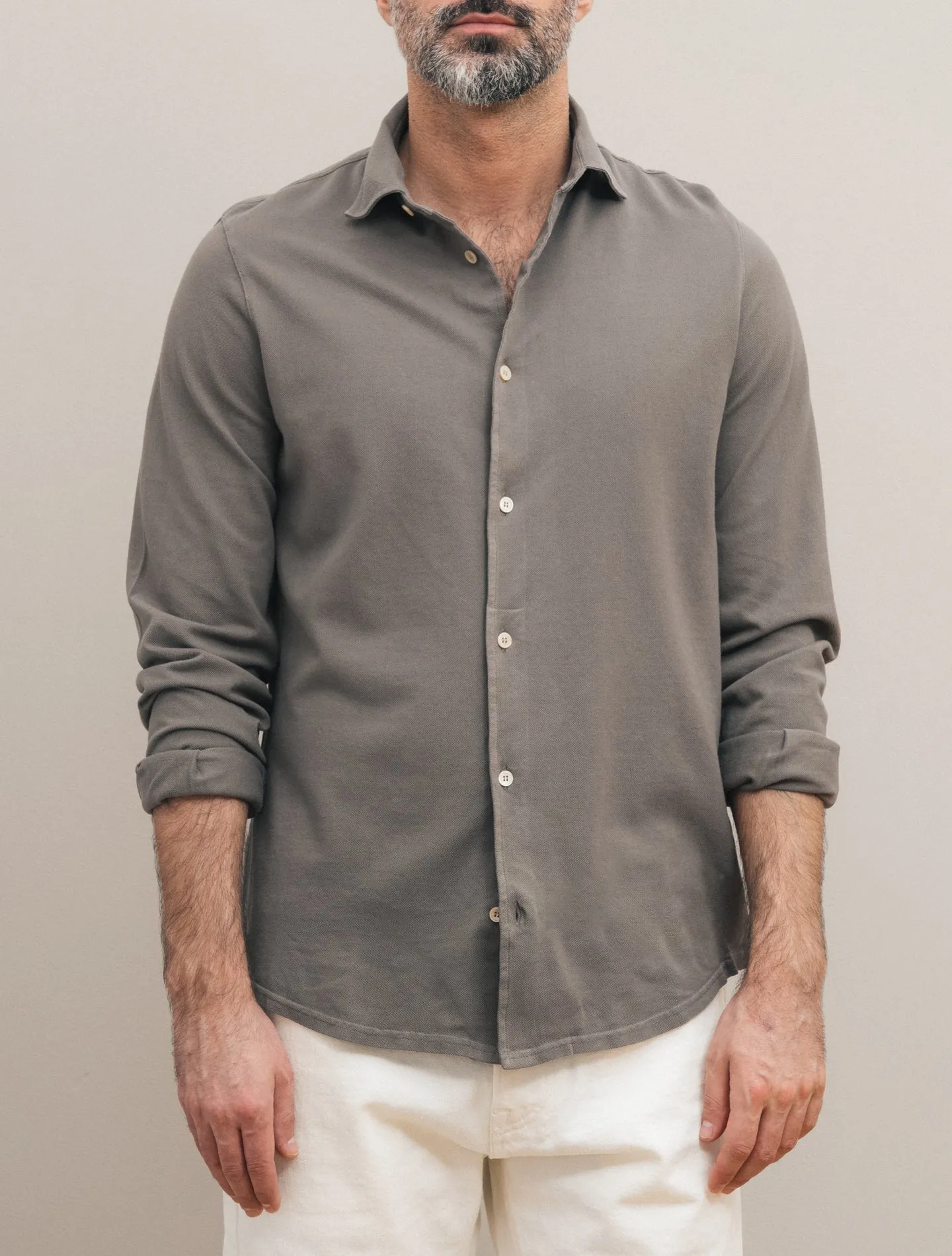 Steve Organic Cotton Pique Shirt Taupe