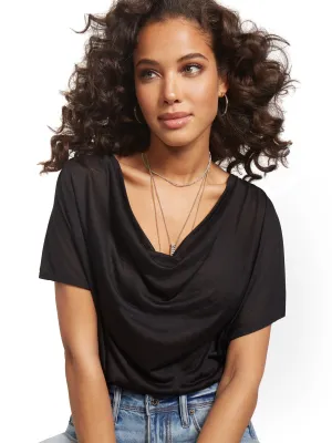 Striped Drape-Front Flutter-Sleeve Top - Sweet Pea