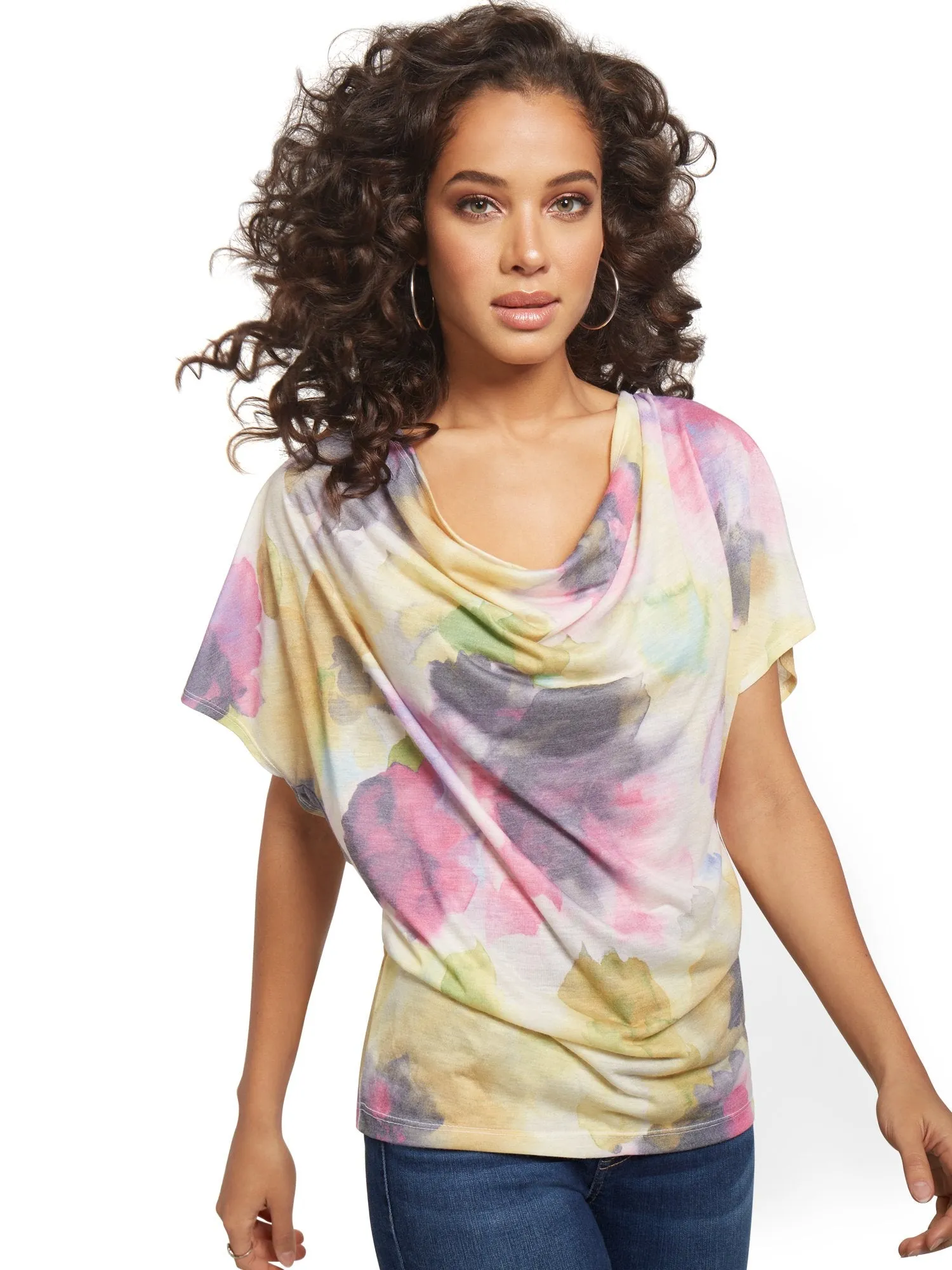 Striped Drape-Front Flutter-Sleeve Top - Sweet Pea