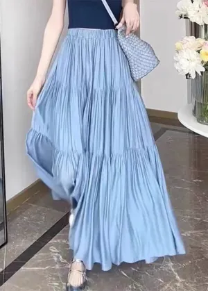Stylish Blue Wrinkled Patchwork High Waist Cotton Skirt Summer