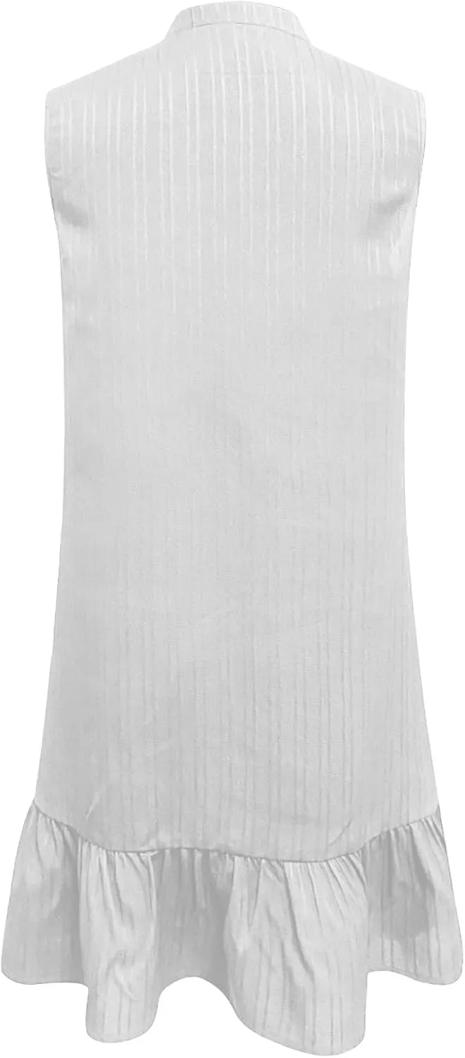 Summer Dress for Women 2025 Trendy A-Line Flowy Ruffle Mini Sundress Casual Loose Fit Sleeveless V Neck Beach Dresses