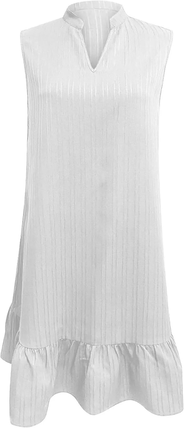 Summer Dress for Women 2025 Trendy A-Line Flowy Ruffle Mini Sundress Casual Loose Fit Sleeveless V Neck Beach Dresses