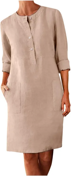 Summer Dresses for Women Fashion Casual Button Down Denim Midi Dress Short Sleeve Collar Trendy Spring Clothes S-3XL